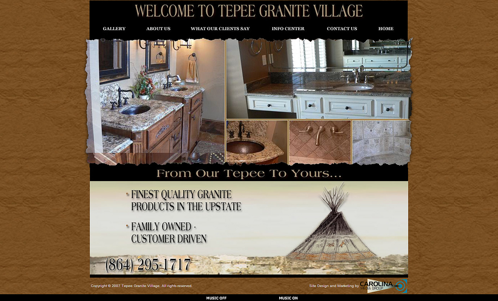 Teepee granite website designed by carolina creative